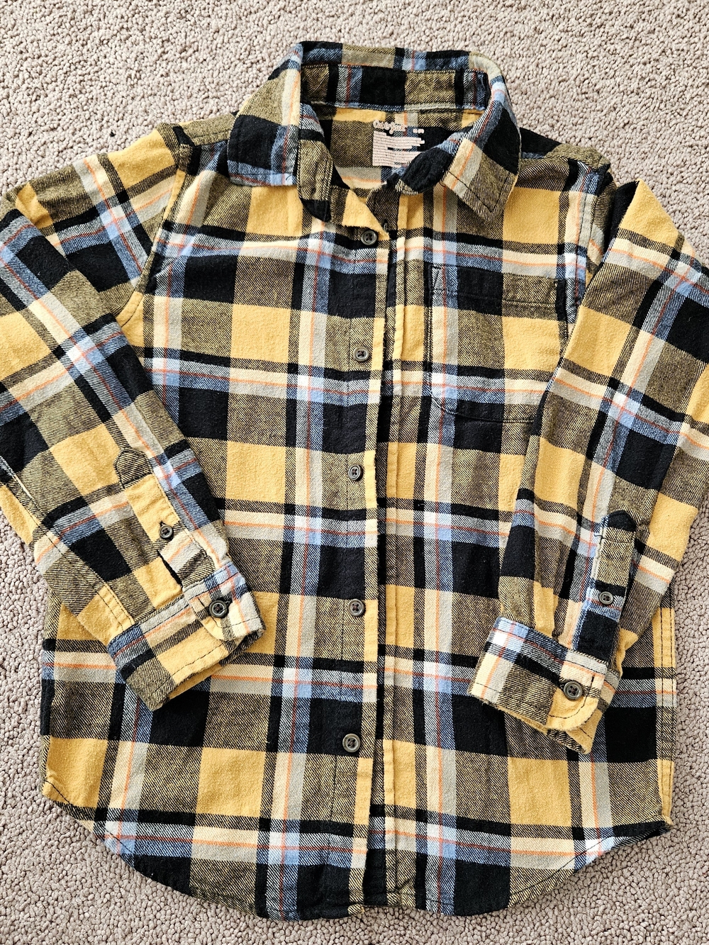 Cat & Jack Boys Plaid Flannel Button-Down Shirt Size M (8) Yellow Black